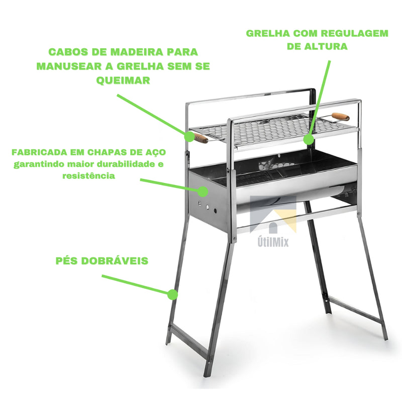 Churrasqueira A Carvão Galvanizada Portátil Grande Carnes Peixes Frango Linguiça Churrasco