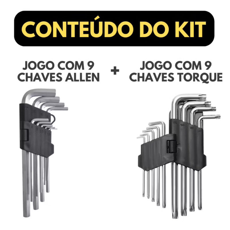 Kit Chave Torx + Kit Allen Curta 18pcs Aço Cromo Vanadium