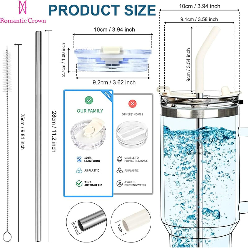 Copo Térmica 1200ML Inox, Com Alça Canudo E Tampa Veda Caneca de Viagem Portátil